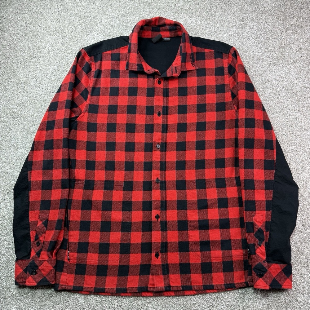 Oakley Long Sleeve‎ Button Down Checkered Plaid Red Flannel Shirt Mens Large